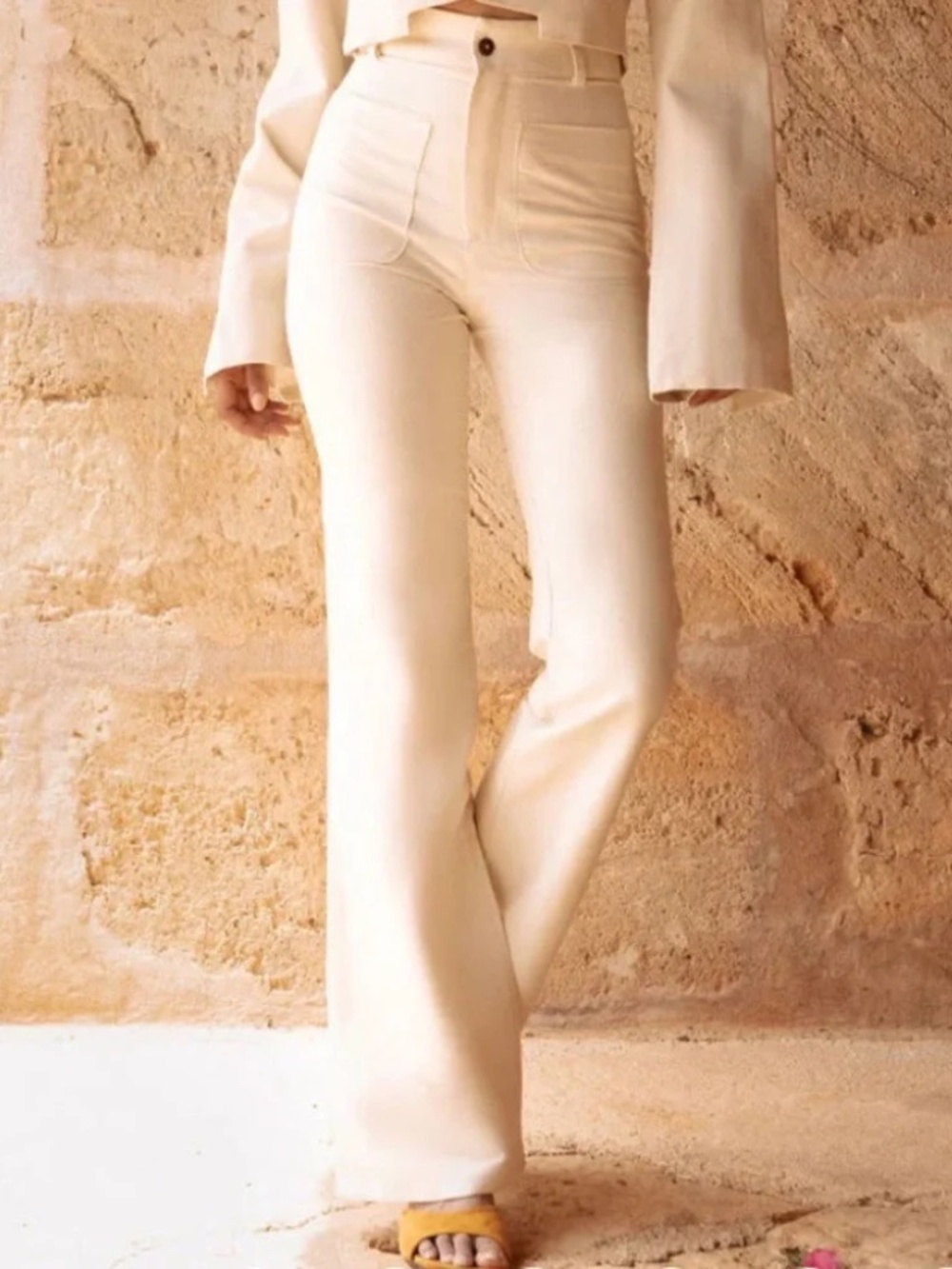 Savannah Morrow Cream CAMDEN Flare Leg Silk Pants Size XS Casual Boho Summer